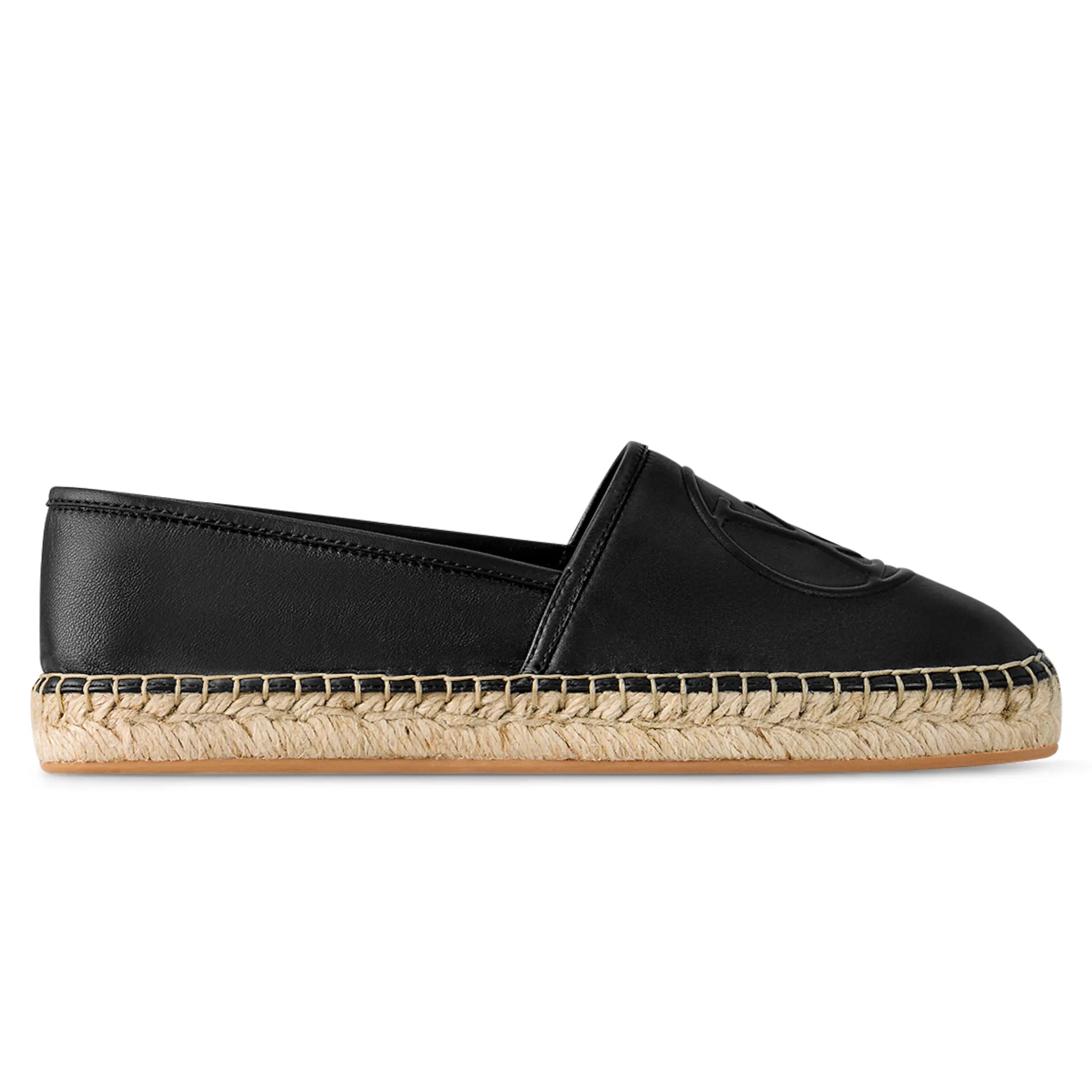Side View of Louis Vuitton Starboard Leather Black Espadrilles 1ABVJO